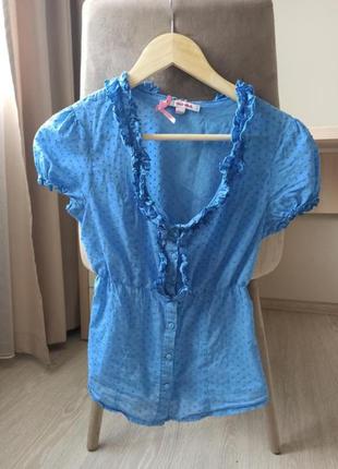 Блуза блузка блузочка натуральный хлопок голубая