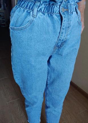 Джинсы мом плотный джинс высокая посадка  размер  s бёдра 90+ см8 фото