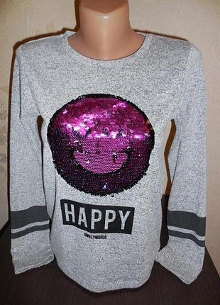 Кофта *smiley* трикотаж (как вязочка)- паетки перевертыши, 11-12 лет (146-152 см)