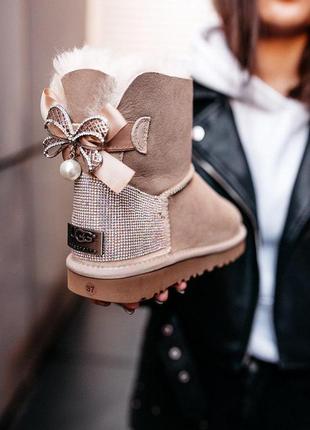 Сапожки ugg mini bailey bow ii  с натуральным мехом овчины /осень/зима/весна😍3 фото