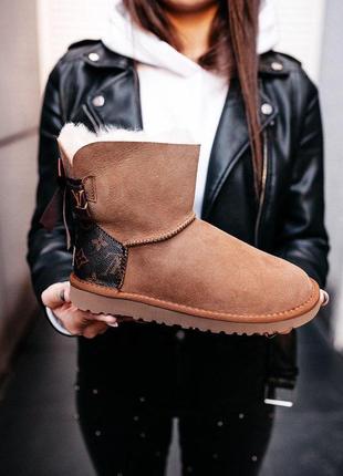 Зимние сапожки ugg mini bailey bow ii lv в коричневом цвете  /осень/зима/весна😍