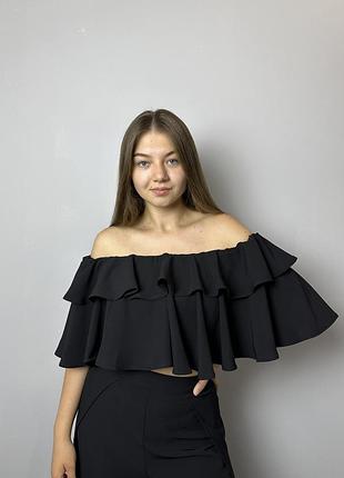 Топ женский с воланами черный modna kazka mktrg3609-1