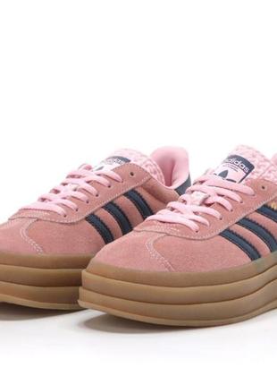 Модні жіночі шкіряні кросівки adidas gazelle bold pink)(у рожевому кольорі)( 36-40 )2 фото