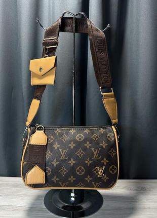 Сумка коричневая женская в стиле louis vuitton 2в1 клатч сумка луи витон  кросс-боди