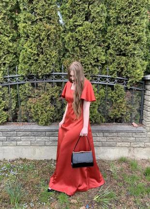 Вечернее платье атласное красное10 фото