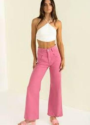Рожеві стрейчеві джинси кюлоти 7/8 wide leg cropped m&s розмір 14