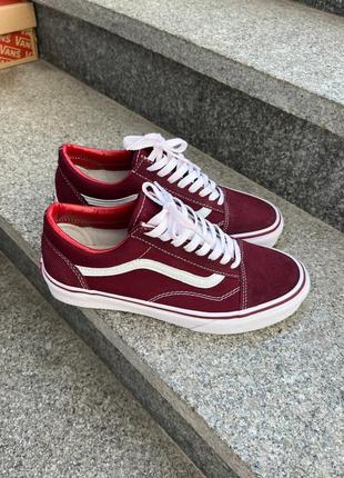 Замшеві, бордові кеди vans old skool burgundy5 фото