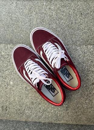 Замшеві, бордові кеди vans old skool burgundy2 фото