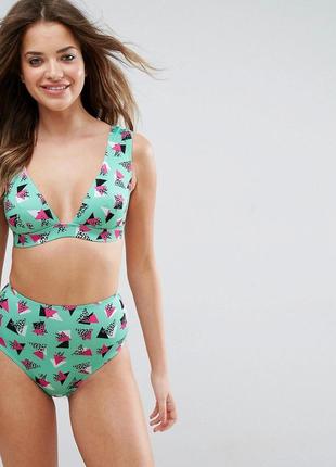 Нові плавки купальника з принтом вісімдесятих бірюзовий asos розмір 40