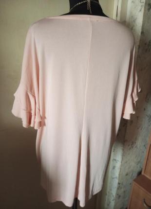 Женственная,трикотаж-масло,персиковая блузка-футболка с воланами,большого размера3 фото