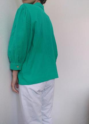 Хлопковая рубашка зеленая блуза с объемными рукавами винтажная рубашка коттон блузка винтаж яркая рубашка винтажная блуза хлопок блузка9 фото