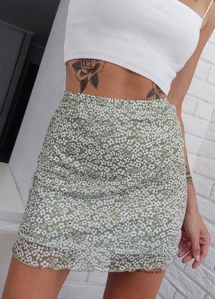 Летняя юбка в цветочек shein  сетка ретро1 фото