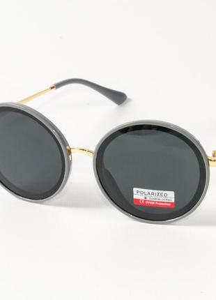Женские солнцезащитные поляризационные круглые очки pcb77/4 с серой оправой1 фото