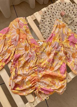 Шикарная летняя блуза с цветами, женский кроп топ h&m