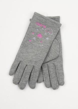 Подростковые трикотажные перчатки  с вышивкой сердечки (арт. 18-4-13/2) серый