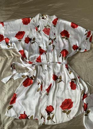 Сатиновый комплект халат и рубашка6 фото