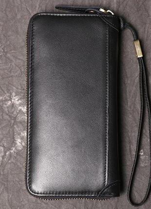 Классический мужской кожаный клатч кошелек натуральная кожа, мужское портмоне черный3 фото