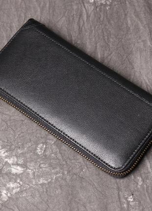 Классический мужской кожаный клатч кошелек натуральная кожа, мужское портмоне черный7 фото