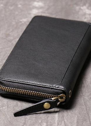 Классический мужской кожаный клатч кошелек натуральная кожа, мужское портмоне черный5 фото