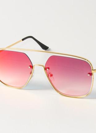 Зеркальные квадратные женские очки на лето 6249/2 темно-розовые