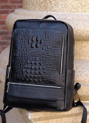 Мужской кожаный городской рюкзак под рептилию, повседневный рюкзак для мужчин из натуральной кожа, крокодил