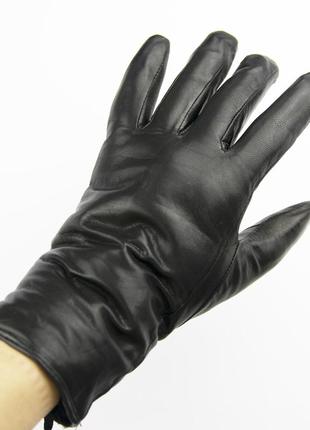 Женские зимние перчатки  (лайка)  на цигейке (натуральный черный мех)  (арт. f22-13) 6.5"