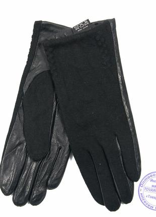Женские кашемировые перчатки с кожаной ладошкой с плюшевой подкладкой - №f4-93 фото