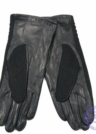 Женские кашемировые перчатки с кожаной ладошкой с плюшевой подкладкой - №f4-94 фото