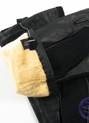 Женские кашемировые перчатки с кожаной ладошкой с плюшевой подкладкой - №f4-25 фото