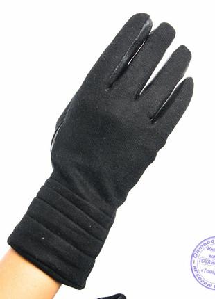 Женские кашемировые перчатки с кожаной ладошкой с плюшевой подкладкой - №f4-2