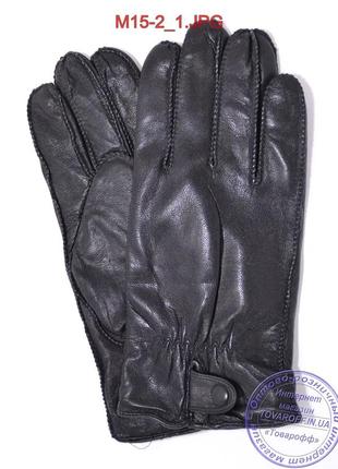 Мужские кожаные перчатки с махровой подкладкой (наружный шов) - №m15-2