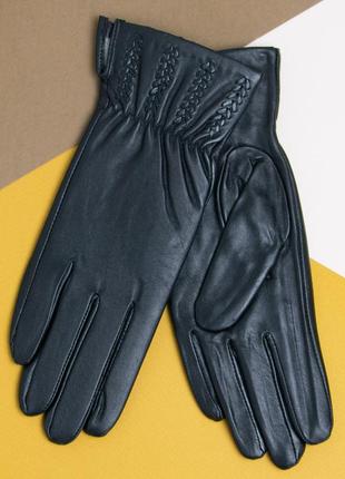 Женские кожаные перчатки с вязаной шерстяной подкладкой (арт. f4-1) до 17 см