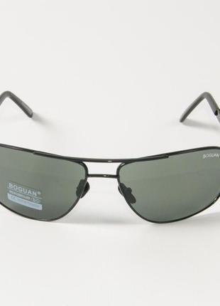 Сонцезахисні чоловічі прямокутні скляні окуляри 9993/1 з чорною оправою2 фото