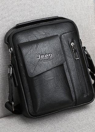 Чоловіча сумка планшет jeep повсякденна на плече, барсетка сумка-планшет для чоловіків еко шкіра джип