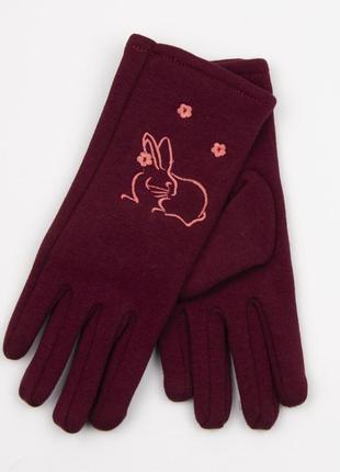 Підліткові трикотажні рукавички  із вишивкою зайчик(арт. 18-4-13/3) бордовий