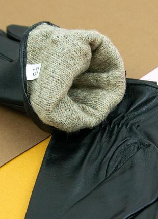 Жіночі шкіряні рукавички з в'язаної вовняної підкладкою (арт. 21-220-3) до 17 см4 фото