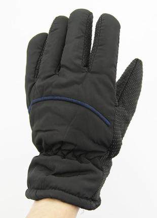 Подростковые болоневые перчатки  с мехом на резинке (арт. 22-16-7) черный2 фото