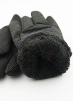 Подростковые болоневые перчатки  с мехом на резинке (арт. 22-16-7) черный6 фото