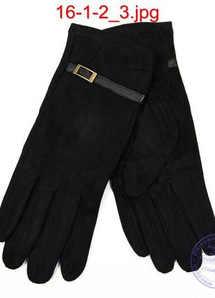 Женские велюровые перчатки с плюшевым утеплителем - №16-1-2