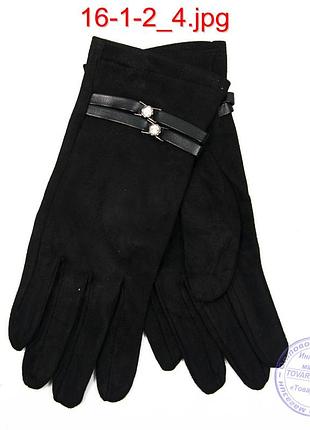 Женские велюровые перчатки с плюшевым утеплителем - №16-1-2