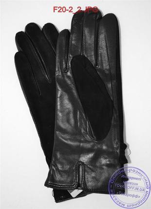Женские замшевые перчатки с кожаной ладошкой "лайка" на шерстяной вязаной подкладке - f20-22 фото