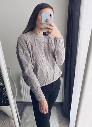 Теплий светр/свитер гарного бузково-сірого кольору