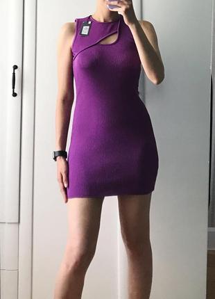Пурпурне плаття в рубчик з вирізом на грудях primark облягаюче фіолетове плаття фіолетова сукня