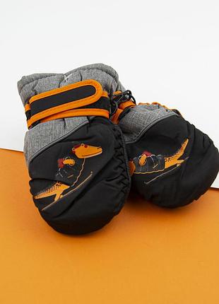Варежки болоневые на 2 - 3  года лыжные для мальчиков на липучке с крокодилами (арт. 22-12-50)  черный2 фото