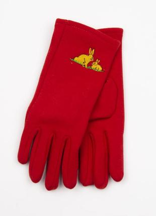 Подростковые трикотажные перчатки  с вышивкой зайчики (арт. 18-4-13/5) красный