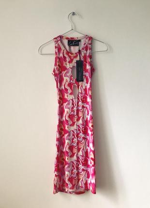 2023 платье с принтом тай-дай the couture club облегающее розовое платье tie-dye с вырезом барби2 фото