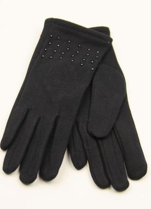 Женские трикотажные зимние перчатки с бисером на плюше (арт. 19-1-50/11) чорный 6.5"4 фото