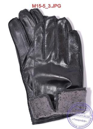 Мужские кожаные перчатки с махровой подкладкой (наружный шов) - №m15-53 фото