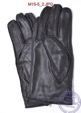 Мужские кожаные перчатки с махровой подкладкой (наружный шов) - №m15-52 фото
