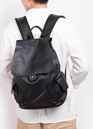 Великий чоловічий міський рюкзак із натуральної шкіри, шкіряний портфель чорний для чоловіків4 фото